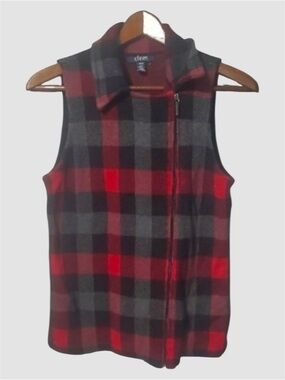 Chaps Vest Women's Size Medium Plaid Fabric Vest in Red and Black